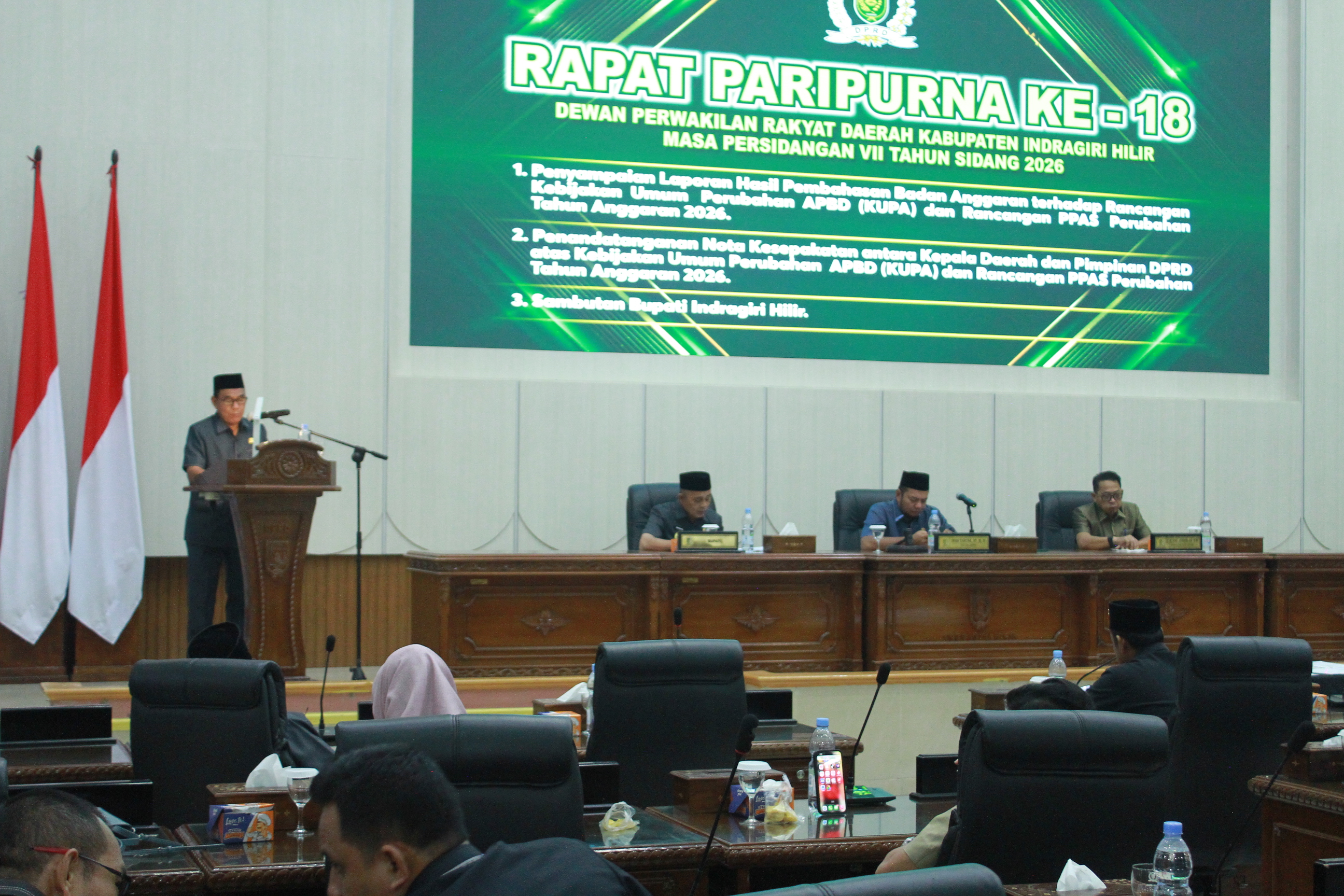 Rapat Paripurna Ke-18 Masa Persidangan VI Tahun Sidang 2026 DPRD Inhil Bahas Perubahan APBD 2026